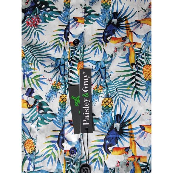 Paisley & Gray Long Sleeve Shirt Mens XL 18 Floral Slim Fit Hawaiian Tropical - Picture 2 of 11